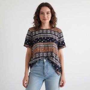 Rabbit Rabbit Rabbit Designs VTG 90s Boho Batik Crop Blouse Top Sz 6M